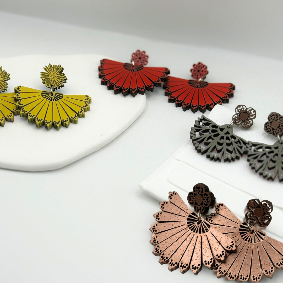 Pendientes Artesanales de madera - Abanicos