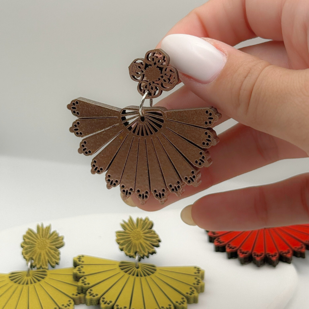 Pendientes Artesanales de madera - Abanicos