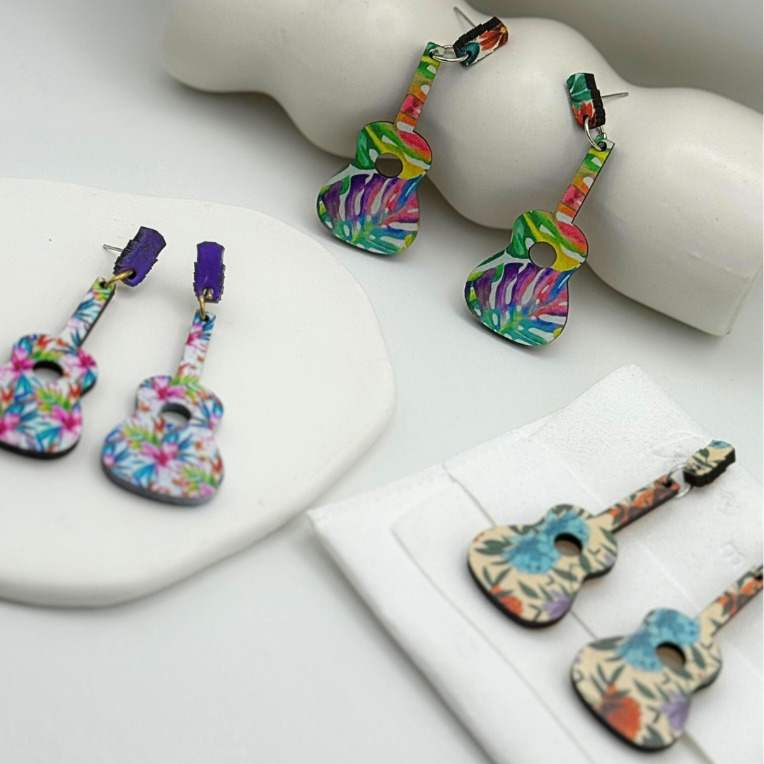 Pendientes Artesanales de madera - Guitarras