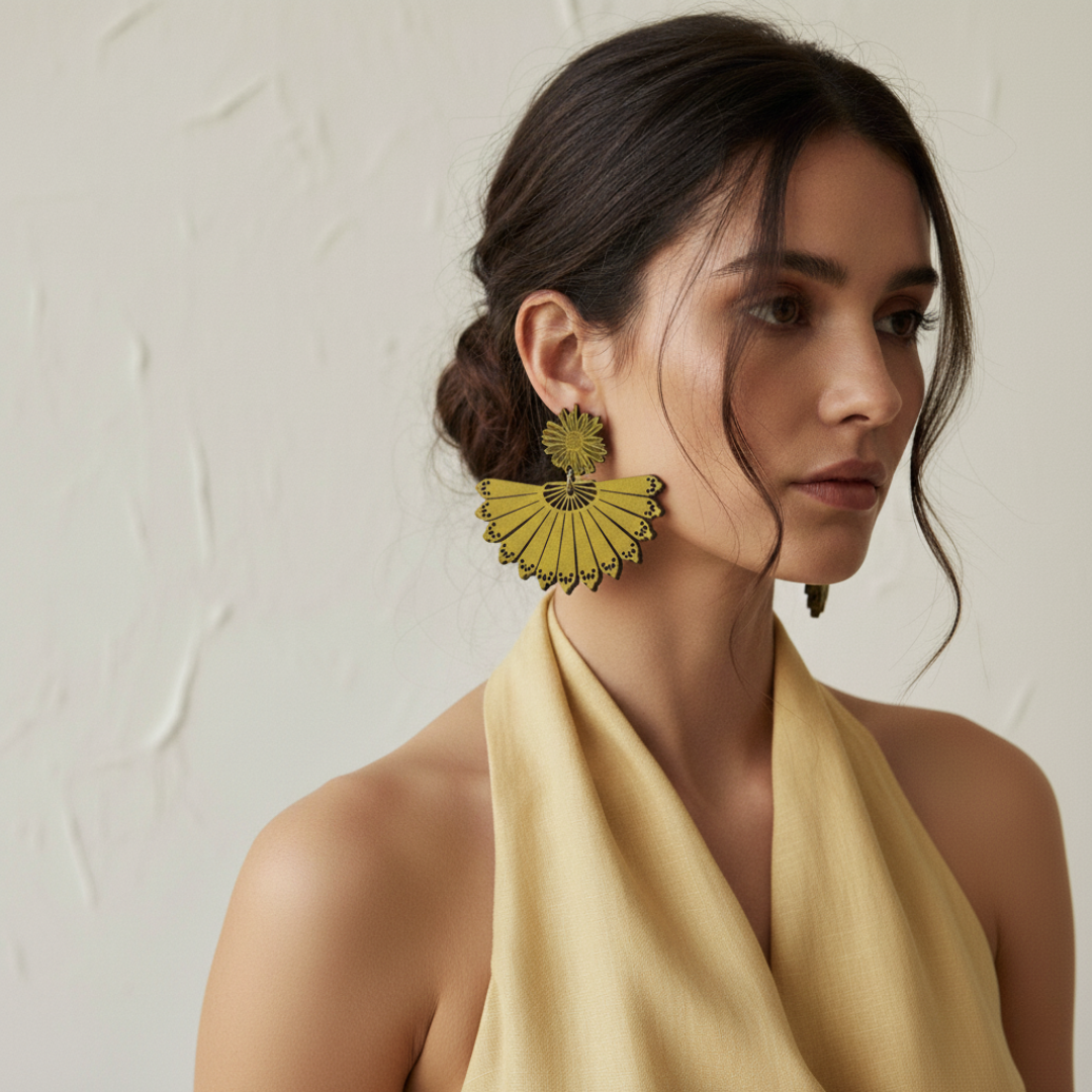 Pendientes Artesanales de madera - Abanicos