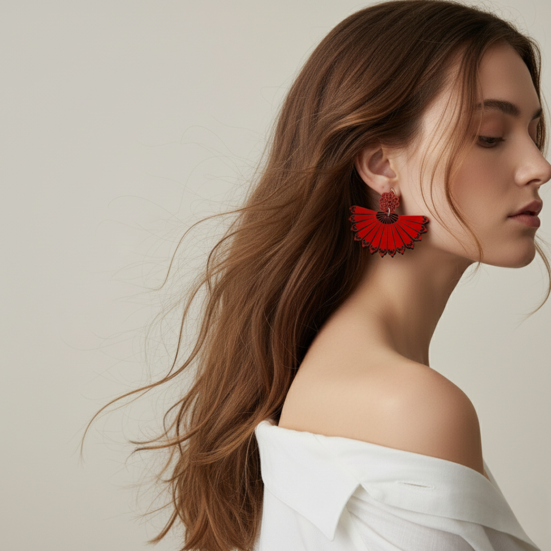 Pendientes Artesanales de madera - Abanicos