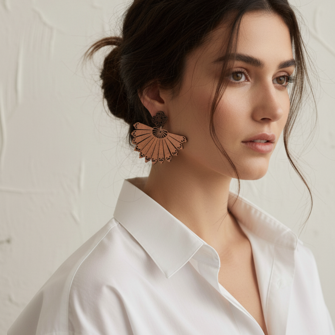 Pendientes Artesanales de madera - Abanicos