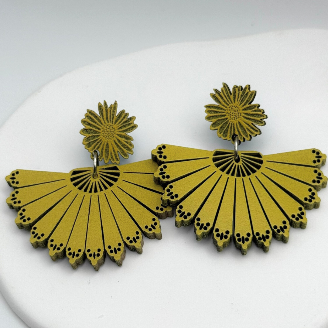 Pendientes Artesanales de madera - Abanicos