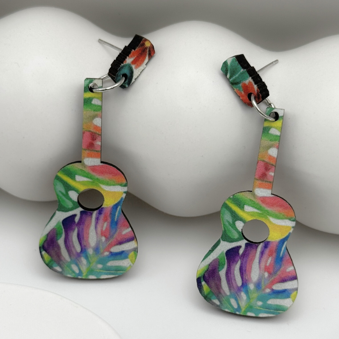 Pendientes Artesanales de madera - Guitarras