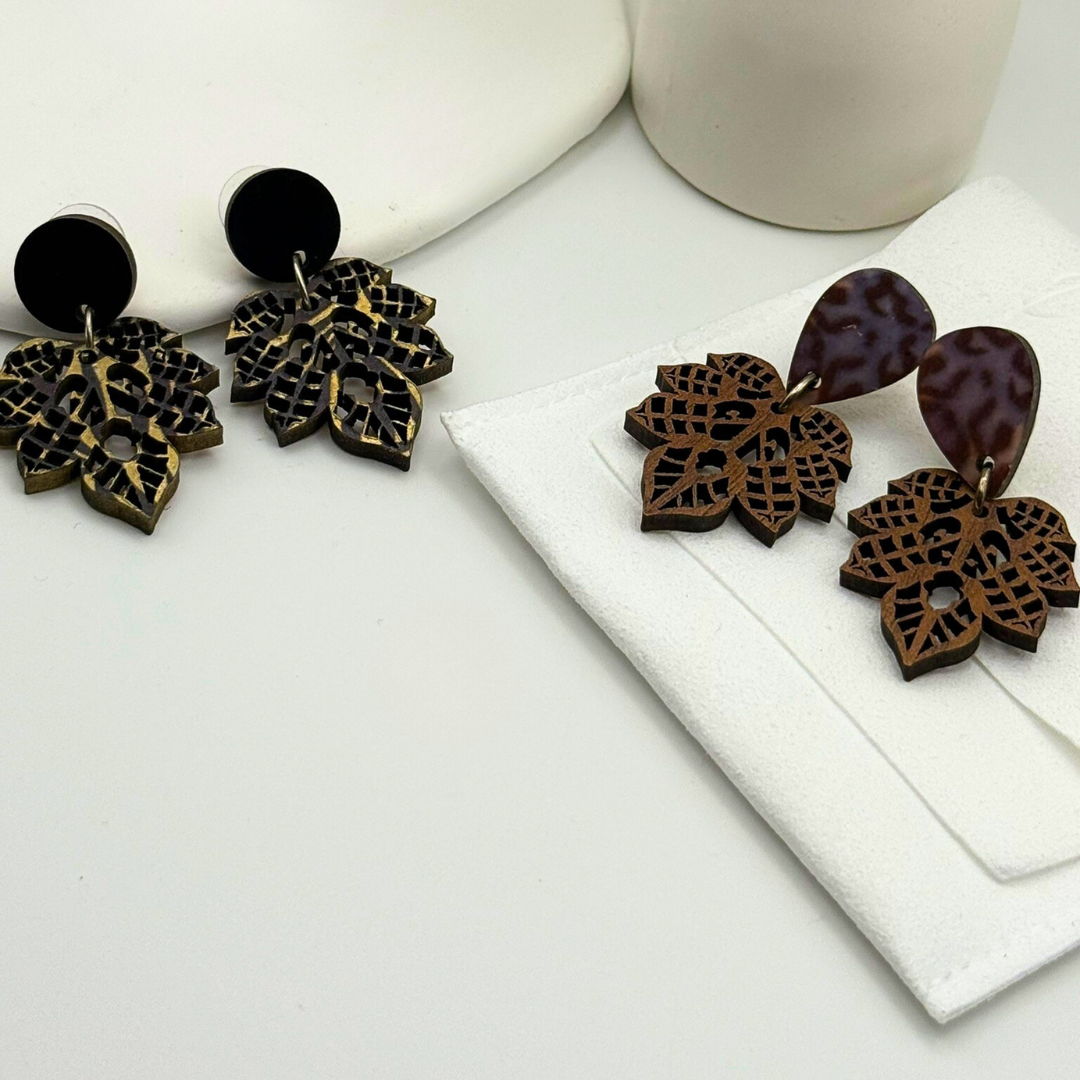 Pendientes Artesanales de madera - Hojas