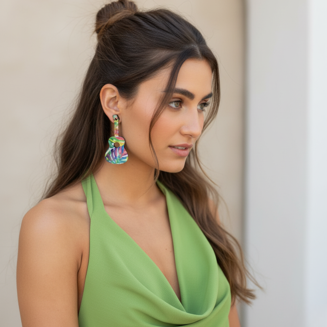 Pendientes Artesanales de madera - Guitarras